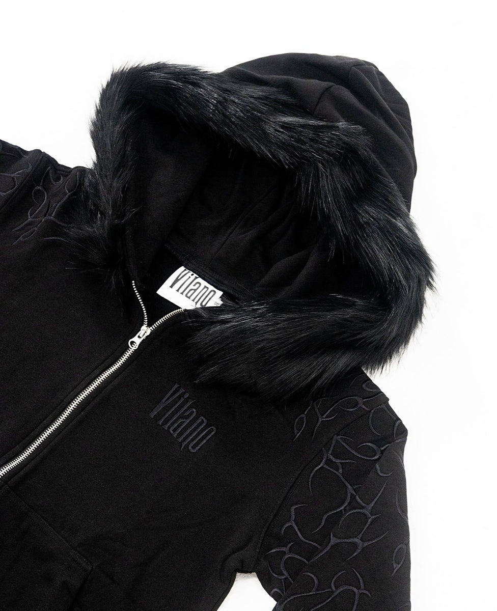 VILANOSIXX FAUX FUR ZIP UP BLACK